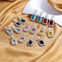 Dangle Earrings Candy Colour Cubic Zirconia Drop Charms Trendy For Women Square Geometric Earring Fashion Jewellery Gift