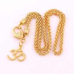 Gold Plated Hindu Buddhist OM Charm Pendnat India Yoga Religious Wheat Chain Necklace Jewelry293a