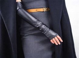 Women039s Thin Long Fingerless Pu Leather Driving Gloves Winter Warm Half Finger Arm Sleeve Nightclub Show Touch Screen Mitten 2528735