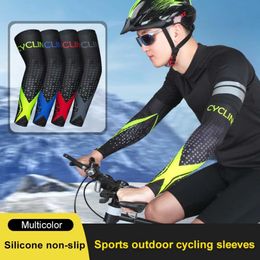 Arm Leg Warmers Protective Gear 1 Pair Cycling Arm Sleeve Ice Silk Cooling Bike Bicycle Arm Cover Cuff Breathable Sunscreen UV Protection Running Arm Warmer YQ240106