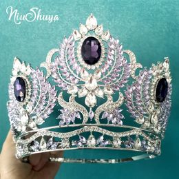 NiuShuya Luxury Royal Wedding Round Tiaras Big Arabic Crowns for Women Large Saudi Arabia Rhinestones Headpiece Hair Accessories 240105