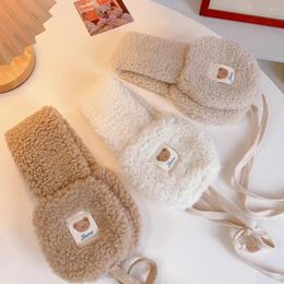 Berets Adults Plush Invierno Warmer Korea Earmuff Fashion Tie Kids De Winter Ear Earmuffs 2024 Orejeras Women Warm Cute Bear