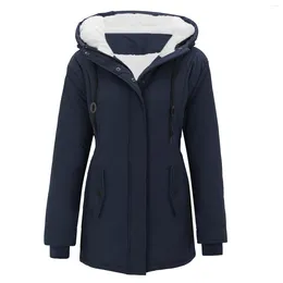 Women's Trench Coats Winter Jacket Thick Outwear Plush Lined Hooded Coat Warm Cotton Padded Parka Casual Faux Fur Windbreaker