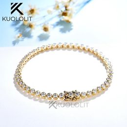 Kuololit Bezel Set Tennis Bracelet for Women Solid 14K 10K 925silver Round D VVS1 Engagement Christmas 240105