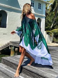 Bohemian Printed Long Dresses Women Swimsuit Cover Up Pareo Beach Dress Holiday Loose Woman Clothing 2023 Beachwear Sarong
