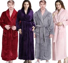 Women Men Thermal Luxury Flannel Long Bath Robe Winter Sexy Grid Fur Bathrobe Warm Kimono Dressing Gown Bridesmaid Robes 2103157764716