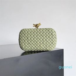 2024 Women Clutch Bag Party Leather Minaudiere Lambskin Lady Handbag Metallic Knot Clasp Closure