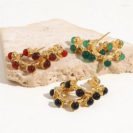 Stud Earrings Vintage Round Beads Series Red/green/black Natural Stone Female Fashion Exquisite Jewellery