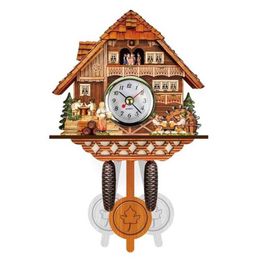 Antique Wood Cuckoo Wall Clock Bird Time Bell Swing Alarm Watch Home Decoration H09222312