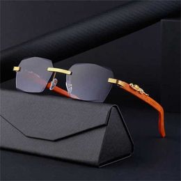 12% OFF Wholesale of wood grain leopard mirror leg box for men's frameless cut edge driving sunglasses