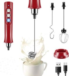 Electric Egg Beater Milk Frother Foam Maker 3 In 1 USB Rechargeable High Speeds Drink Mixer Handheld Foamer Coffee Frothing Wand 240105