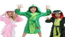 Girls Boys039 Plush Hooded Bathrobe Dinosaur Fleece Robe 2111091733503