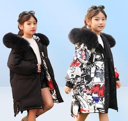 Reversible Design Winter Girl Down Jackets Fashion Children Warm Down Parkas Coat Real Fur Kid Teenager Outerwear 30degree8753232