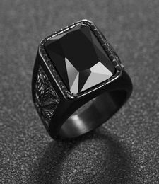 Trendy Men Square Black Red Stone Ring Titanium Steel Retro Signet Ring Rock Punk Male Jewellery Accessories Boyfriend Gift7281914