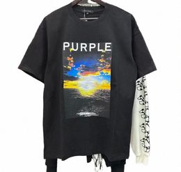 purple Brand T shirt Men Women Inset Crewneck Collar Regular Fit Cotton print tops US S-XL more color 31rS#