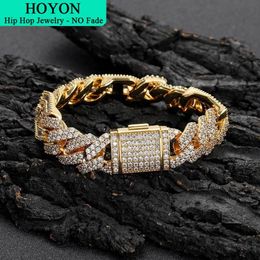 HOYON CZ Diamond Shaped Hip hop Cuban Chain For Men Silver 925 Plated Gold Bracelet 15mm Prismatic Chain Bangles Women Jewelry 240105