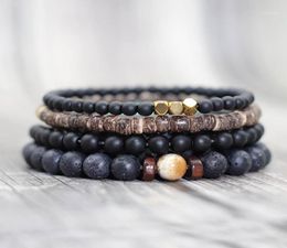 Charm Bracelets Antique 4 PcsSet Handmade Natural Stone Beads Bracelet Cool Mens Wooden Wristband Braclet For Male Armband Jewelr3418686