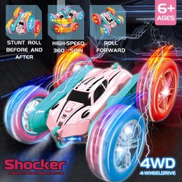 24G RC Stunt Car Children Double Sided Flip Remote Control Car 360 Degree Rotation Off Road Rc Drift Cars For Pink Girls Toys 240105