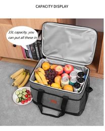 Super Large 32L Thermal Cooler Bag with Hard Liner Insulated Picnic Lunch Box Fresh Drinking for Camping BBQ Outdoor Parties 240106
