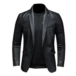 Suit Oversized Leather Jacket Business Fashion Men's Vegan Jacket Men's Slim Fit PU Leather Jacket Suit For Men S-5XL 240106