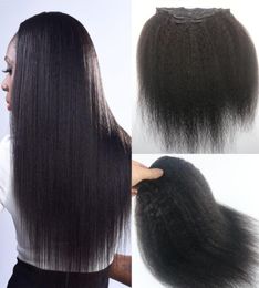 Afro Kinky Straight Brazilian Human Hair Clips Hair Extension 1B Natural Colour Hair African American 7PCS 120gram4521149