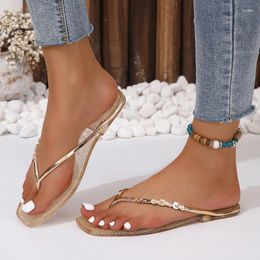 Slippers 2024 Summer Casual Fashion Round Toe Flat Bottom Translucent Comfortable Open Anti-Slip Wear-Resistant Flip Flop