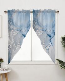 Curtain Marble Blue White Lines Triangular For Cafe Kitchen Short Door Living Room Window Curtains Drapes