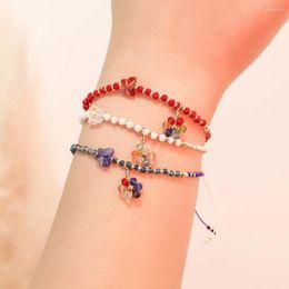 Charm Bracelets Fashion Small Beads Crystal Butterfly Flower Bracelet For Women Sweet Pendant Handmade Braided Party Jewellery