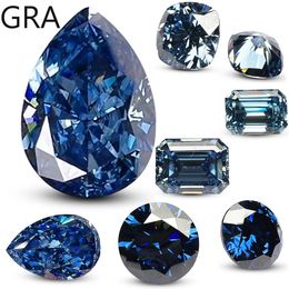 Blue Loose 100% Real Lab Gemstone Stones For Women Jewellery Diamond Ring Material GRA RoundPearEmeraldCushion Cut 240105