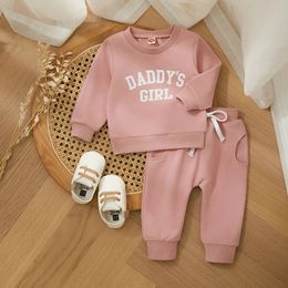 Winter Fall Casual Baby Girls Outfits Clothes Fashion Letters Print Long Sleeve Sweatshirt Tops Elastic Waist Pants Outfits 240105