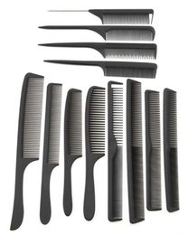 Whole 12 Style Hairdressing Black Hair Cutting Comb Carbon Hair Tail Combs Different Design Pro Salon Barber Styling Tools1767471