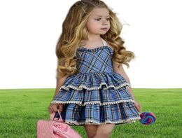 New Summer Casual Girls Dress Toddler Holiday Beach Style Sweet Short Sleeve Floral Print Dresses Fashion Plaid Lace Kids Clothes2171279