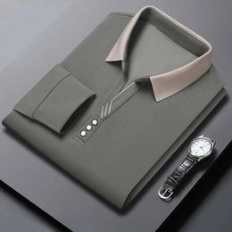 High-end Spring and Autumn Business Casual Comfortable Fabric Men's Long-Sleeved Lapel Polo Shirt Fashion Designer Velvet Top 240106