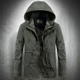 Mens Outdoor Jacket Detachable Hood Casaul Coat Autumn Winter Military Men Hooded Parka Fleece Lined Thicken Warm 240106