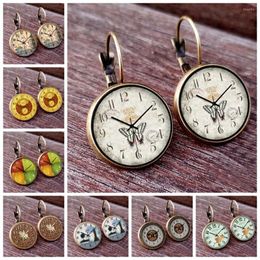 Stud Earrings Retro Clock Pocket Watch Pattern Po Glass Cabochon Women's Jewelry Creative French Pendant