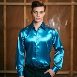 Men's Casual Shirts Contemporary Style Men Shirt Polyester Long Sleeve Smooth Silky Satin Formal Business With For Club