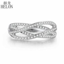 Band Rings HELON Solid 10K White Gold Pave 0.4ct Genuine Natural Diamond Engagement Ring Band Women Wedding Cluster Style Fine Jewelry RingL240105