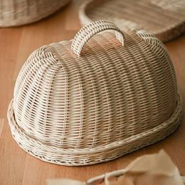 Dinnerware Sets 1 Set Hand Woven Storage Basket Bin Kitchen Cover Rattan Wicker Picnic Snack Serving Tray Bread Fruit Sundries