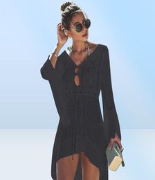 2021 Crochet White Knitted Beach Cover up wraps dress Tunic Long Pareos Bikinis Swim Robe Plage Beachwear3213786