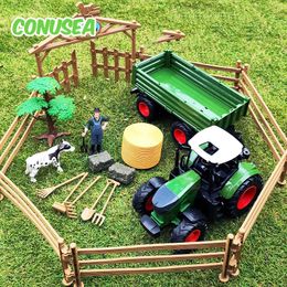 Farm Tractor with Trailer Forklift Model Car Set Agriculture Livestock Truck Farmers Transporters Children Toys Boys Kids Gift 240105