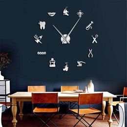 Dentist Tools Frameless 3D Wall Clock Dental Practitioners Clinic Stomatological Hospital Orthodontics Room Art Decor Clock LJ2012348p