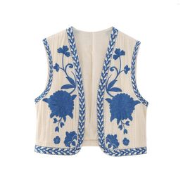 Women's Vests 2024 Women Fashion Y2k Vintage Floral Embroidery Vest Top V Neck Loose Casual Summer Woman Short Cardigan Waistcoat Chic Tops