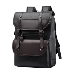 Backpack Fashion Book Business Travel PU Leather Shopping Men Zipper Wearable Large Capacity Laptop Adjustable Strap Casual