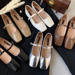 Bailamos Fashion Flats Brand Design Square Toe Women Ballet Shoes Casual Buckle Strap Female Dress Shoes Low Heels Mu
