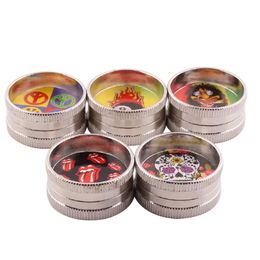 Unique Design Grinders With Sticker Pattern Herb 30mm Smoking Accessories Zinc Alloy Grade A 2 Layers Tobacco Crusher Hand Herb Grinder HK In Stock