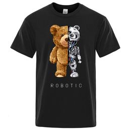 Funny Teddy Bear Robot Tshirt Robotic Bear Men Short Sleeve Fashion Casual Clothing Summer Cotton Tees Oversized Street T-Shirts 240106