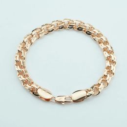 1pcs 8mm Big y Men Womens 585 Gold Color Double Rolo Curb Weave Bracelets Chains Jewelry 21cm 23cm Long 240105