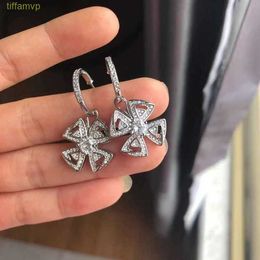 Axym Designer Luxury Jewellery Bvlger B-home Stud Plum Blossom Clover Windmill Female Full Diamond Earrings Light Wind Earrings Korean