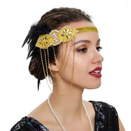 Hair Clips 1920s Flapper Headband 20s Great Gatsby Headpiece Black Feather Crystal Accessories Headbands For Women