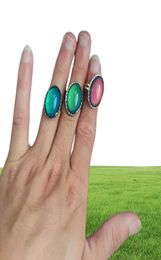 Large oval crystal mood ring Jewelry high quality stainless steel color changing ring adjustable298m7012010